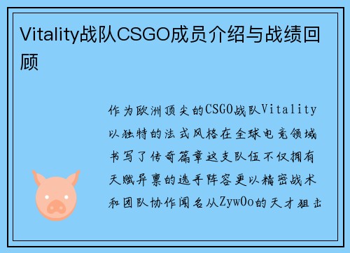 Vitality战队CSGO成员介绍与战绩回顾