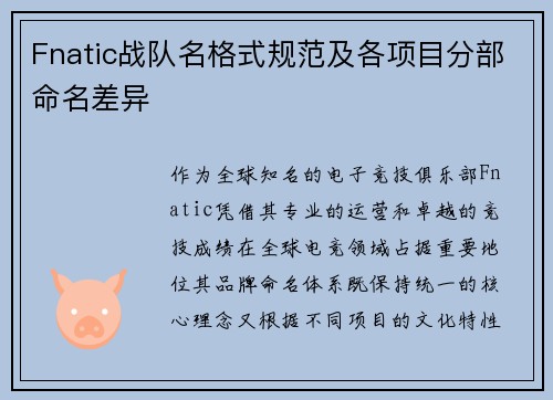 Fnatic战队名格式规范及各项目分部命名差异