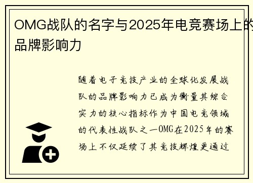 OMG战队的名字与2025年电竞赛场上的品牌影响力